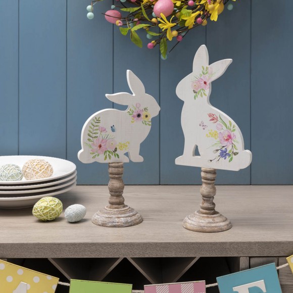 Official Glitzhome Set Of Easter Wooden Bunny Table D Cor