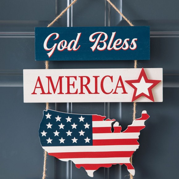 Official Glitzhome H Patriotic Americana Word Sign Door Hanger