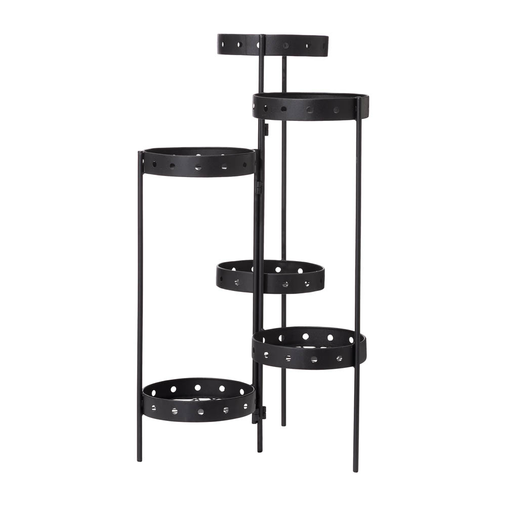 Official Glitzhome H Foldable Multi Tiered Round Black Metal Plant