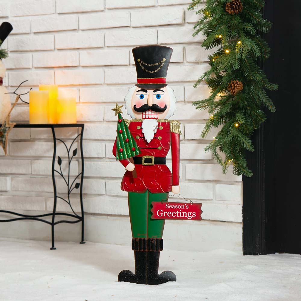 Official Glitzhome H Metal Nutcracker Yardstake Or Standing D Cor