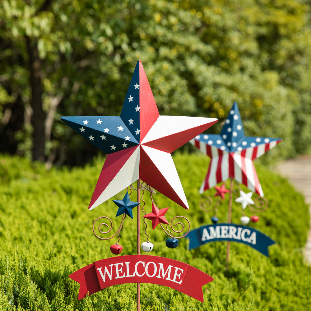 Official Glitzhome Set Of H Patriotic Americana Star Yard Stake